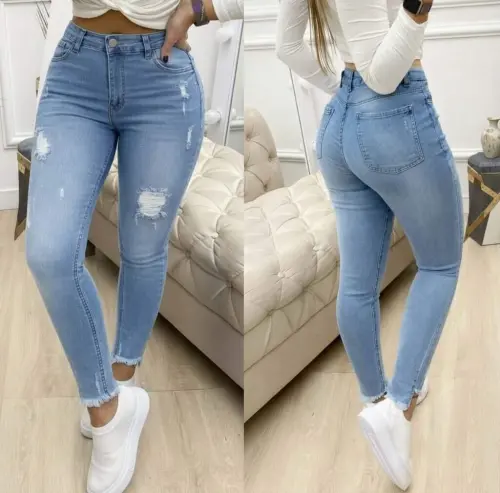 Kadın Yüksek Bel Yırtık Desenli Skınny Kot Pantolon - 1