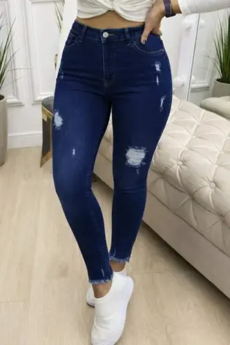 Kadın Yüksek Bel Yırtık Desenli Skınny Kot Pantolon - BÜYÜKBEDENIZ (1)