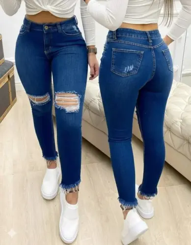 Kadın Yüksek Bel Yırtık Detaylı Skinny Kot Pantolon - 3