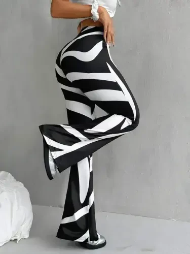 Kadın Yüksek Bel Zebra Desenli Dalgıç Tayt - 2