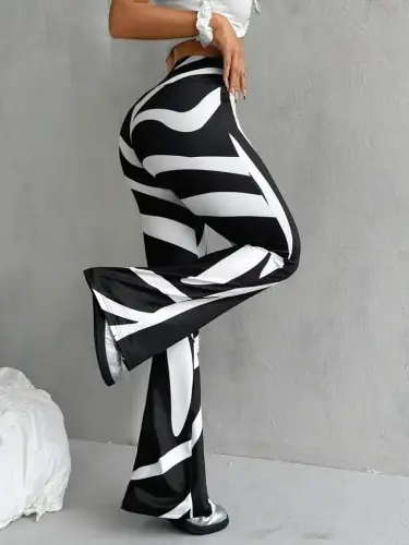 Kadın Yüksek Bel Zebra Desenli Dalgıç Tayt - BÜYÜKBEDENIZ (1)