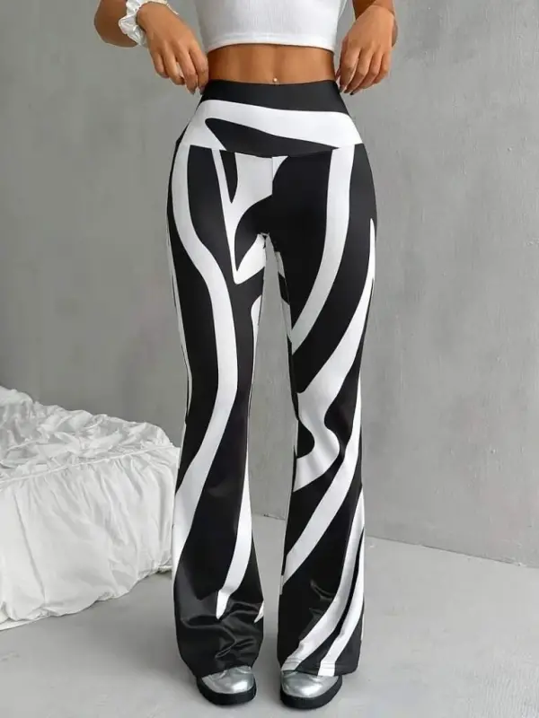 Kadın Yüksek Bel Zebra Desenli Dalgıç Tayt - 4