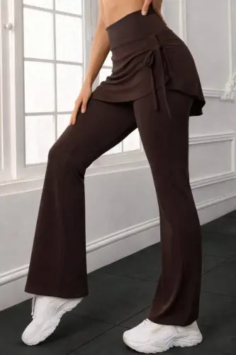 Kadın Yüksek Belli Yandan Büzgülü Paçaya Doğru Geniş Dalgıç Tayt - 1