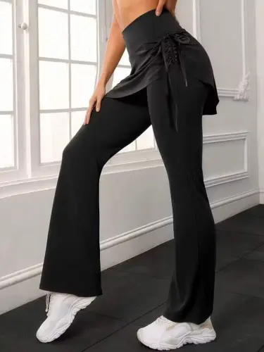 Kadın Yüksek Belli Yandan Büzgülü Paçaya Doğru Geniş Dalgıç Tayt - 1