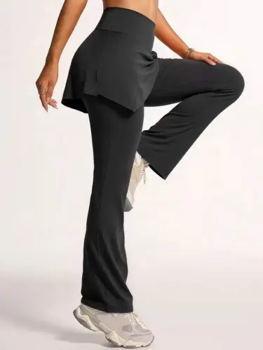 Kadın Yüksek Belli Yandan Büzgülü Paçaya Doğru Geniş Dalgıç Tayt - 4