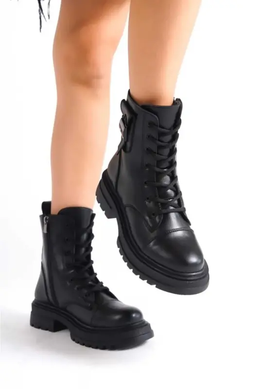 Kadın Yüksek Tabanlı Çanta Detaylı Cilt Bot .. TAIM MARKASI-SIYAH .. TAIM - 4