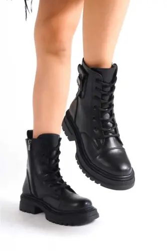 Kadın Yüksek Tabanlı Çanta Detaylı Cilt Bot .. TAIM MARKASI-SIYAH .. TAIM - 4