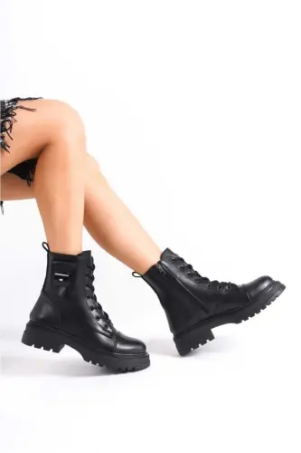 Kadın Yüksek Tabanlı Çanta Detaylı Cilt Bot .. TAIM MARKASI-SIYAH .. TAIM - 5