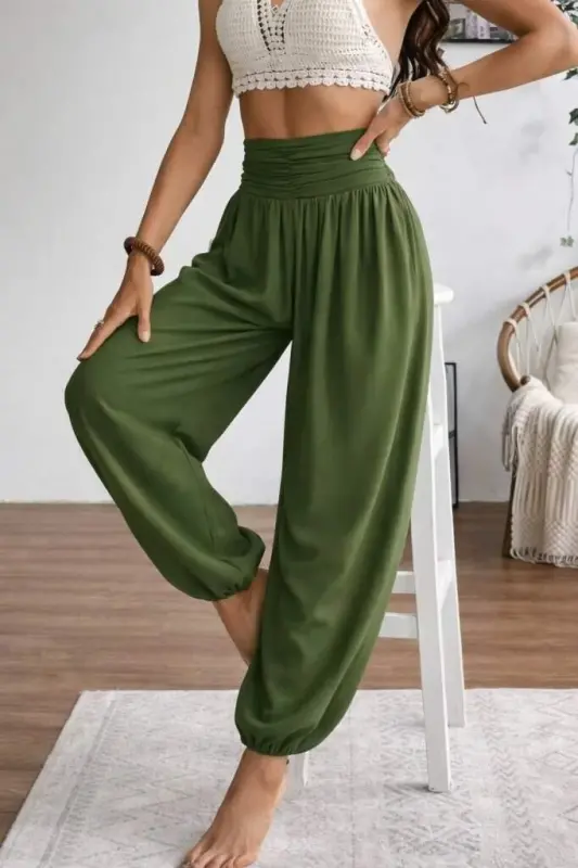 Kadın Yüksel Bel Yoğun Büzgü Detaylı Aerobin Pantolon - BÜYÜKBEDENIZ