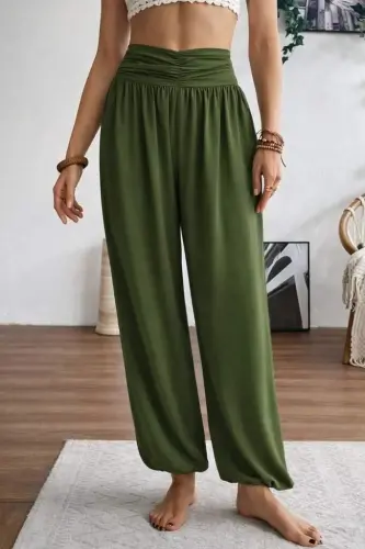 Kadın Yüksel Bel Yoğun Büzgü Detaylı Aerobin Pantolon - 3