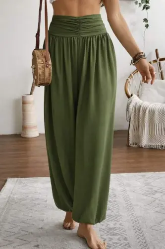 Kadın Yüksel Bel Yoğun Büzgü Detaylı Aerobin Pantolon - BÜYÜKBEDENIZ (1)