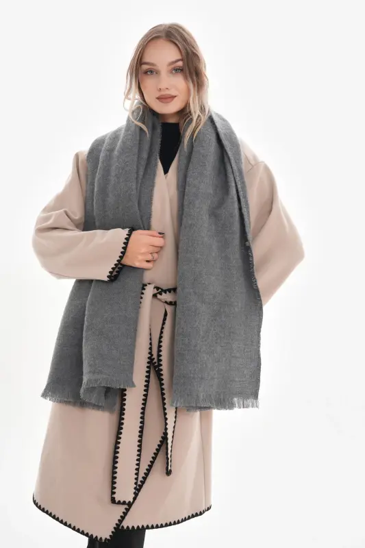 Kadın Yumuşak Dokulu Düz Atkı-Antrasit - 3