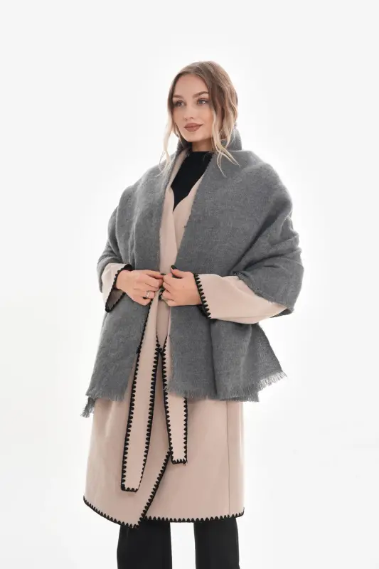 Kadın Yumuşak Dokulu Düz Atkı-Antrasit - 6