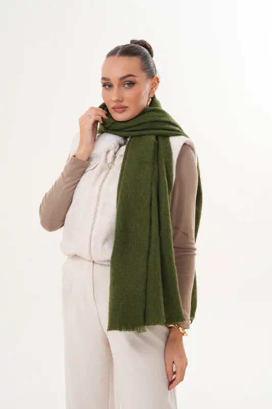 Kadın Yumuşak Dokulu Düz Atkı-Haki - 1