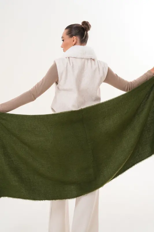 Kadın Yumuşak Dokulu Düz Atkı-Haki - 3