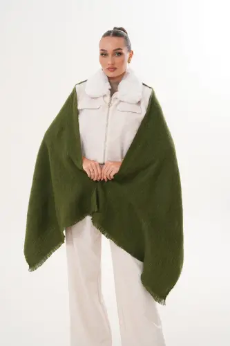 Kadın Yumuşak Dokulu Düz Atkı-Haki - 5