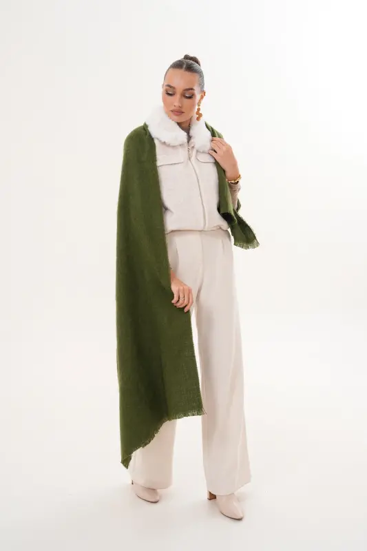 Kadın Yumuşak Dokulu Düz Atkı-Haki - 2