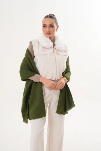 Kadın Yumuşak Dokulu Düz Atkı-Haki - 6