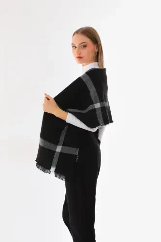 Kadın Yumuşak Dokulu Ekose Atkı Unisex-Siyah - 5