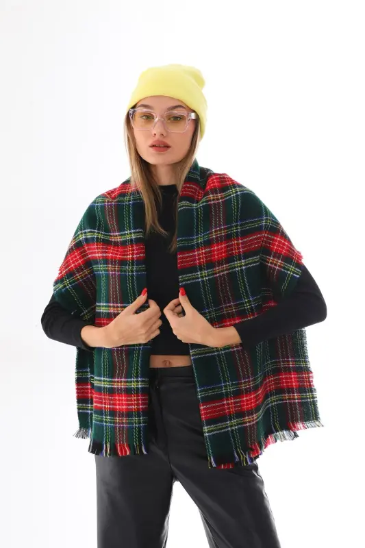 Kadın Yumuşak Dokulu İskoç Yeşil Ekose Atkı - İskoç Yeşil - 1