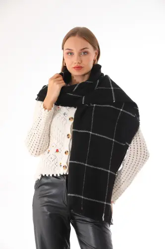 Kadın Yumuşak Dokulu Siyah Ekose Atkı - Siyah 