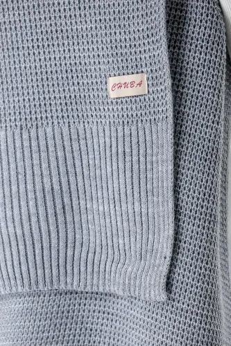 Kadın Yumuşak Tuşeli Örgü Detaylı Atkı Gri 24W1321-Gri - 4