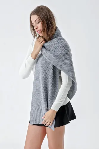Kadın Yumuşak Tuşeli Örgü Detaylı Atkı Gri 24W1321-Gri - CHUBA (1)