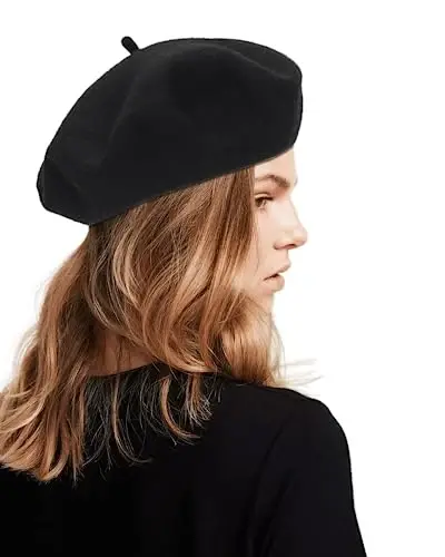 Women Wool Beret Hat, Classic French Style Artist Hat, Solid Color Chic Winter Warm Cap for Girls 