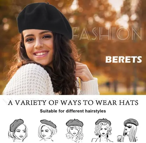 Women Wool Beret Hat, Classic French Artist Hat, Winter Warm Hat for Ladies - 2