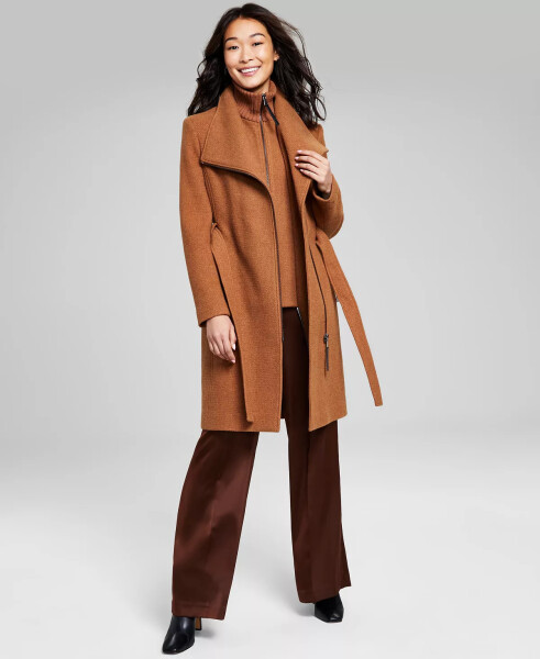Womens Wool Blend Belted Wrap Coat, Created for Modazone - Dark Camel - 5