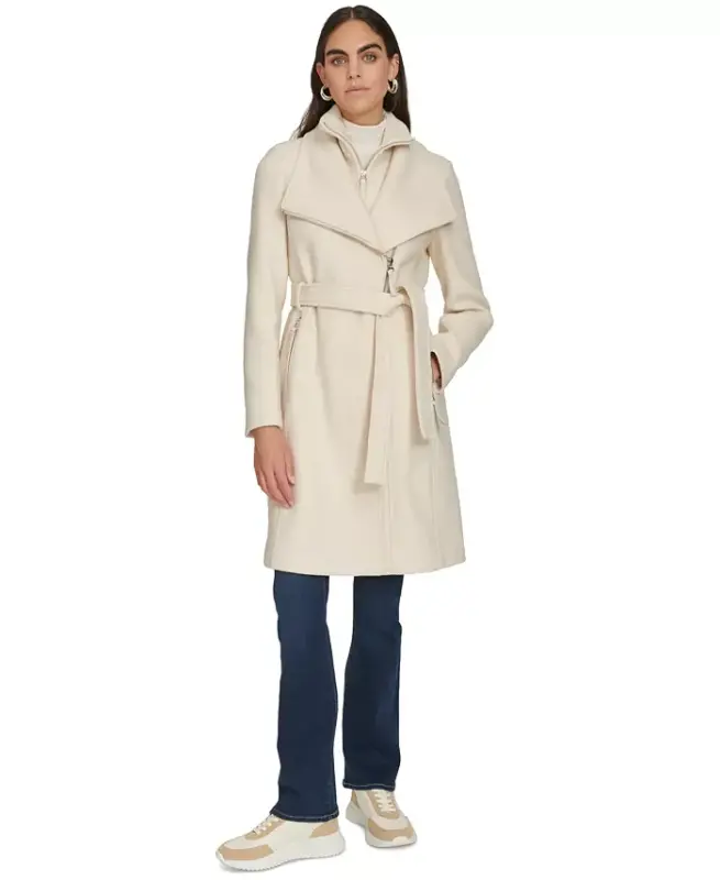 Womens Wool Blend Belted Wrap Coat, Created for Modazone-Nude - CALVIN KLEIN
