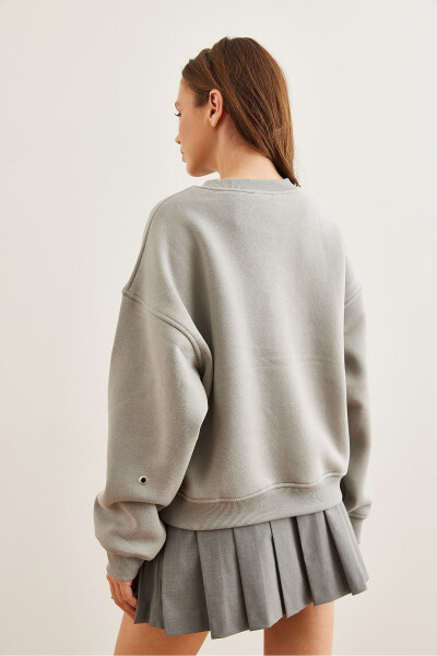 Kadın Yunus Gri Kuş Gözü Detaylı Şardonlu Premium Sweatshirt SWT-19000672 - 7