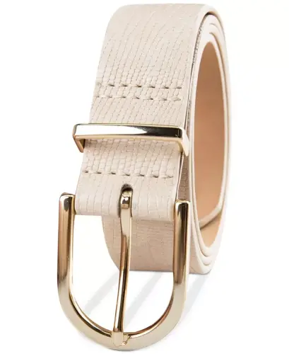 Women's Rounded Buckle Trouser Pant Dress Belt - Natural - 2