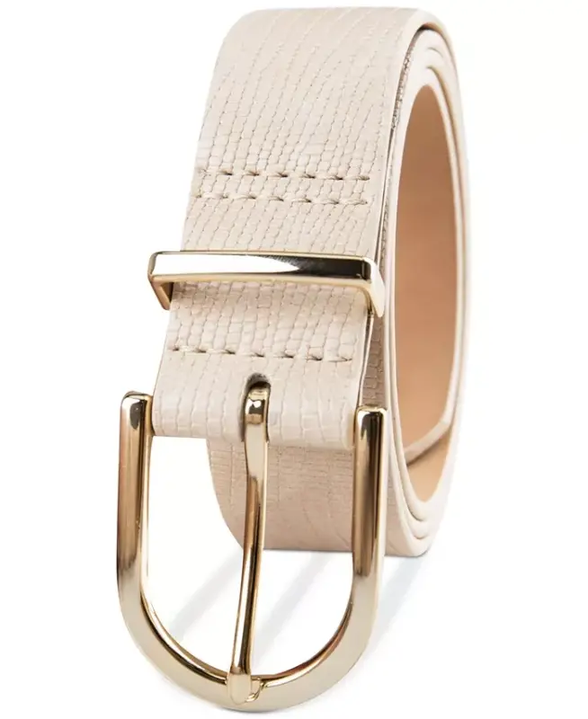 Women's Rounded Buckle Trouser Pant Dress Belt - Natural - 2