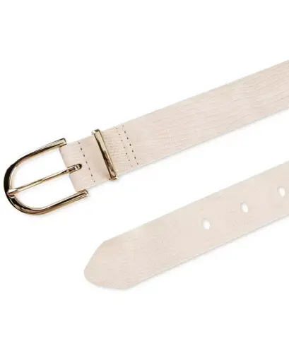 Women's Rounded Buckle Trouser Pant Dress Belt - Natural - 4