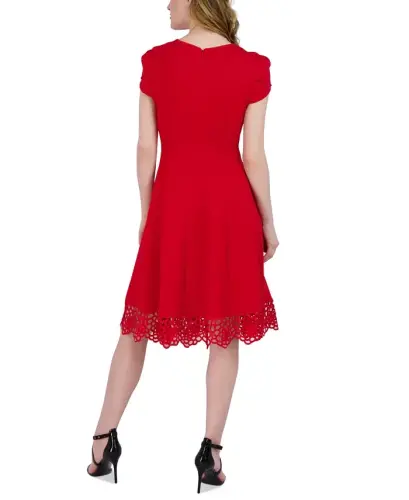 Women's Round-Neck Sleeveless Fit & Flare Dress - Red - DONNA RICCO (1)