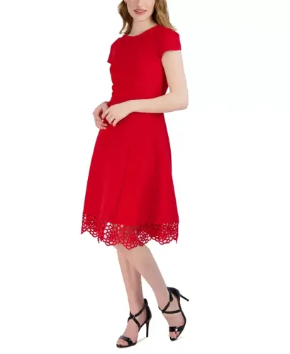 Women's Round-Neck Sleeveless Fit & Flare Dress - Red - 3