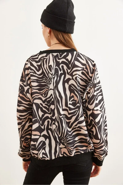 Kadın Zebra Bej Basic Yumuşak Dokulu Salaş Sweatshirt SWT-19000457-Zebra Bej - 5