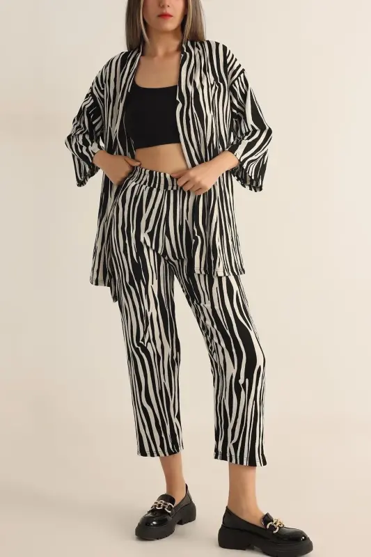 Kadın Zebra Desenli Kimono alt üst takım-Zebra desenli - 1