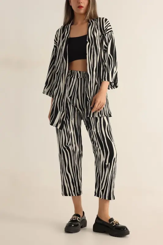 Kadın Zebra Desenli Kimono alt üst takım-Zebra desenli - 2