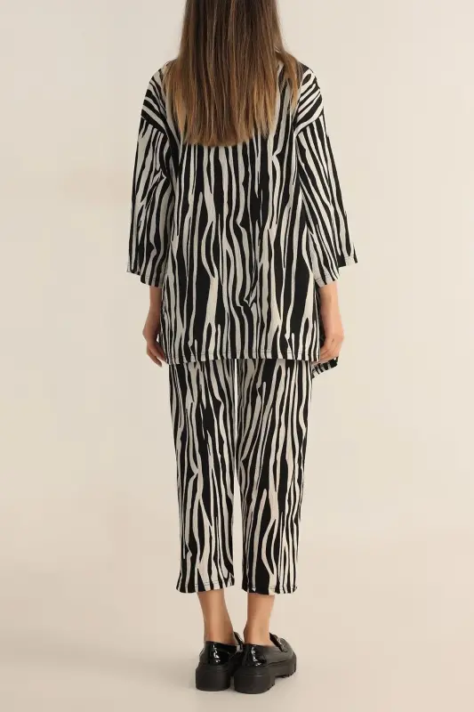 Kadın Zebra Desenli Kimono alt üst takım-Zebra desenli - 4