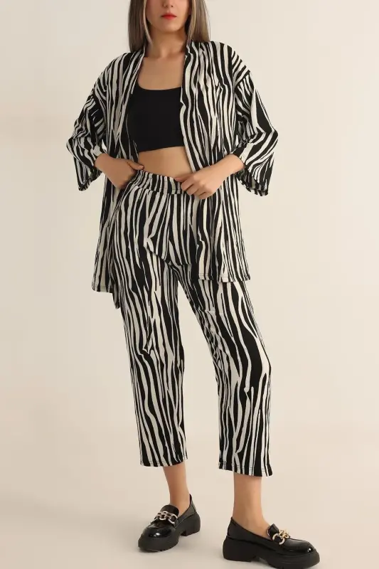 Kadın Zebra Desenli Kimono alt üst takım - Zebra desenli - 2