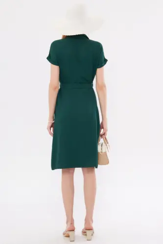 Kadın Zümrüt Beli Kemerli Kısa Kol Gömlek Elbise ARM-19Y001068-Zümrüt - 4