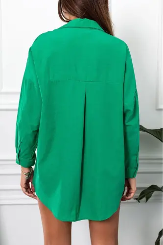 Kadın Zümrüt Oversize Uzun Basic Gömlek ARM-22Y001118-Zümrüt - 4