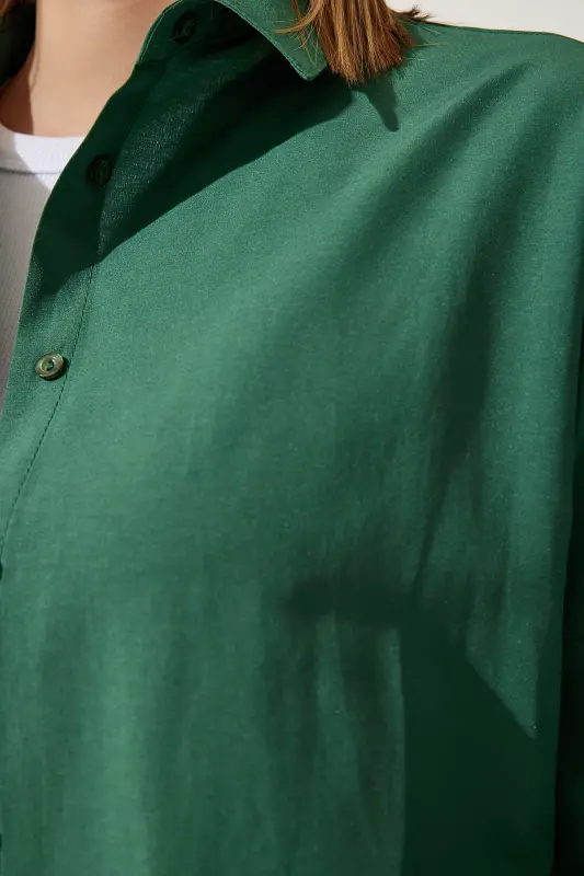 Kadın Zümrüt Yeşili Oversize Uzun Basic Gömlek 3900 DD00842-Zümrüt Yeşili - 1