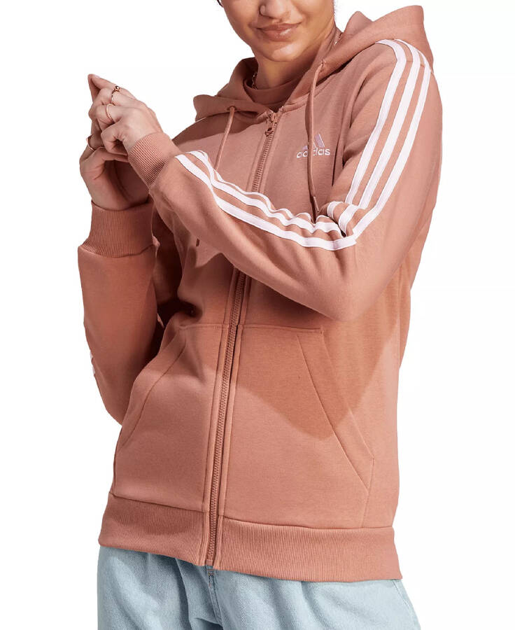 Kadınlar 3 Çizgili Pamuklu Polar Tam Fermuarlı Kapüşonlu Sweatshirt Clay Strata/Açık Pembe - 1