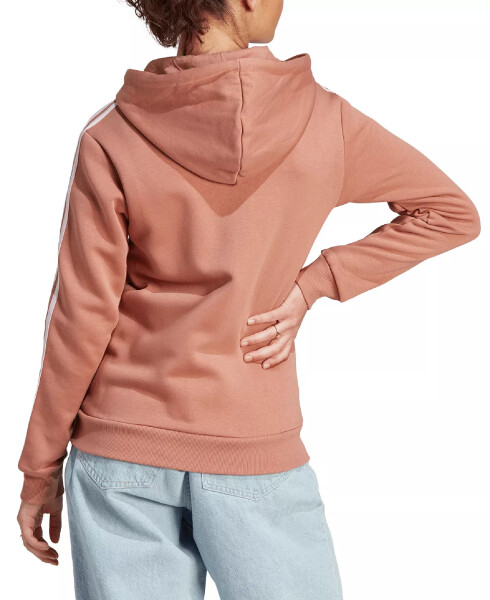 Kadınlar 3 Çizgili Pamuklu Polar Tam Fermuarlı Kapüşonlu Sweatshirt Clay Strata/Açık Pembe - 2