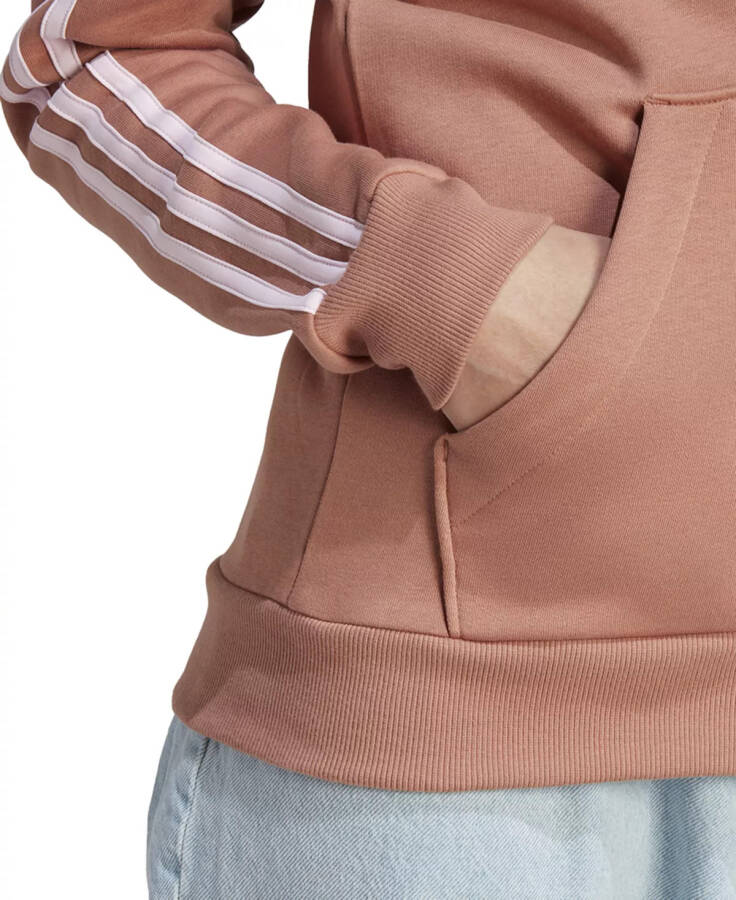 Kadınlar 3 Çizgili Pamuklu Polar Tam Fermuarlı Kapüşonlu Sweatshirt Clay Strata/Açık Pembe - 5