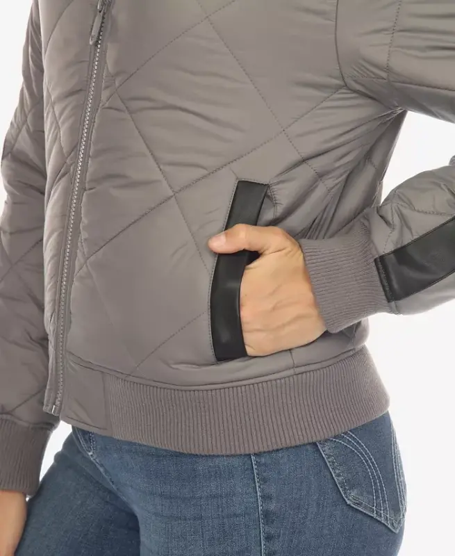 Women's Lightweight Diamond Quilted Puffer Bomber Jacket - Gray - 4