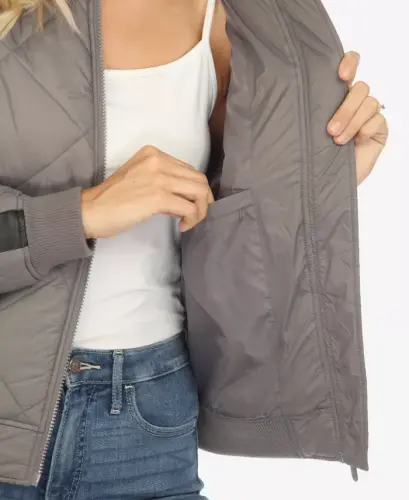Women's Lightweight Diamond Quilted Puffer Bomber Jacket - Gray - 6